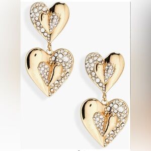 NWOT - BaubleBar Crystal Pave Double Heart Drop Earrings 
Heart Earrings